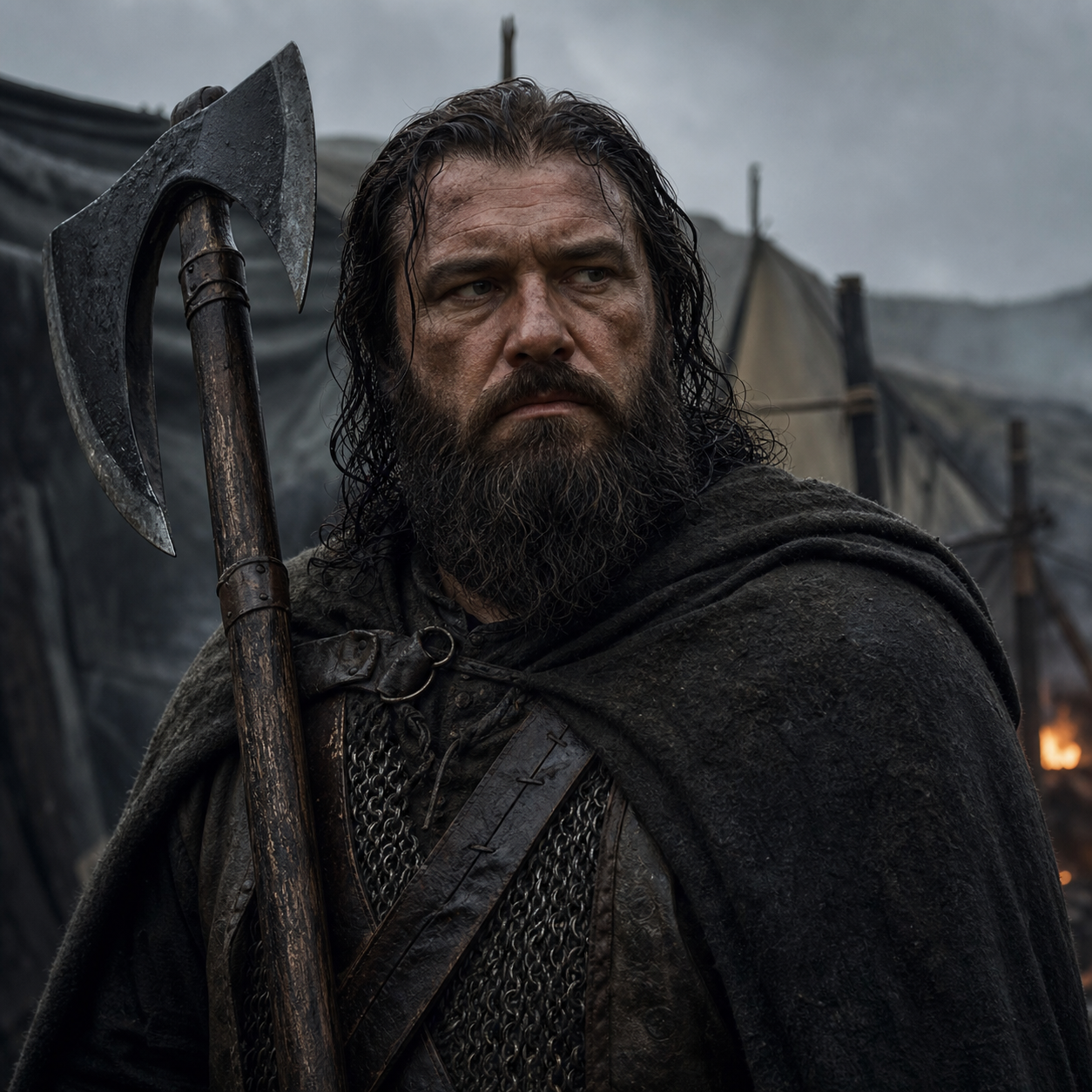 Portrait of Jory of Bear Island, quiet and watchful with a long axe.