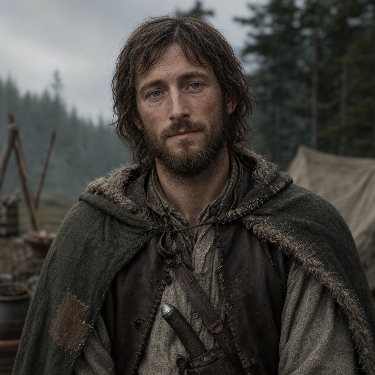 Portrait of Benjen Holt as a gentle, long-limbed northern goat keeper pulled into war.